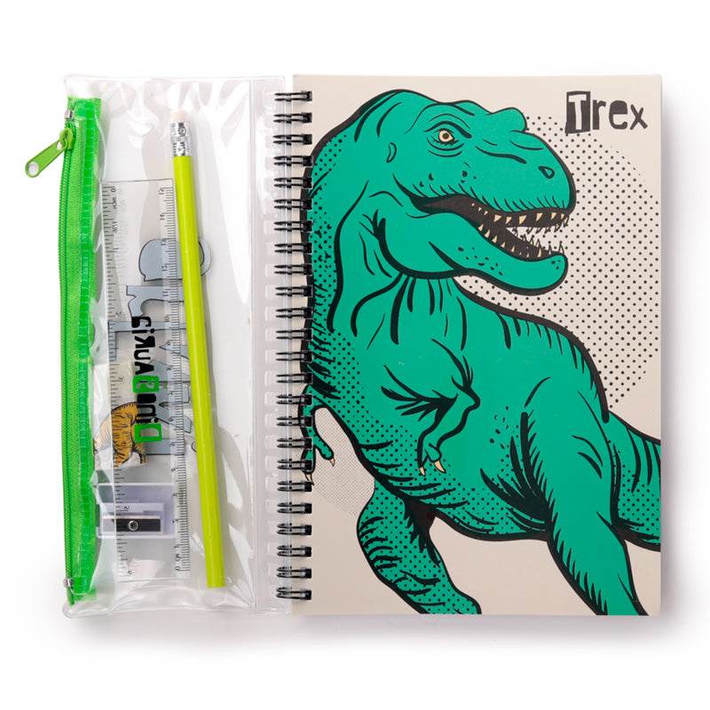 Dinosauria Ring Bound Notepad & Pencil Case 6 Piece Stationery Set - Gift Arch