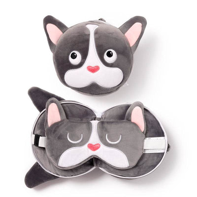 Relaxeazzz French Bulldog Plush Travel Pillow & Eye Mask - Gift Arch