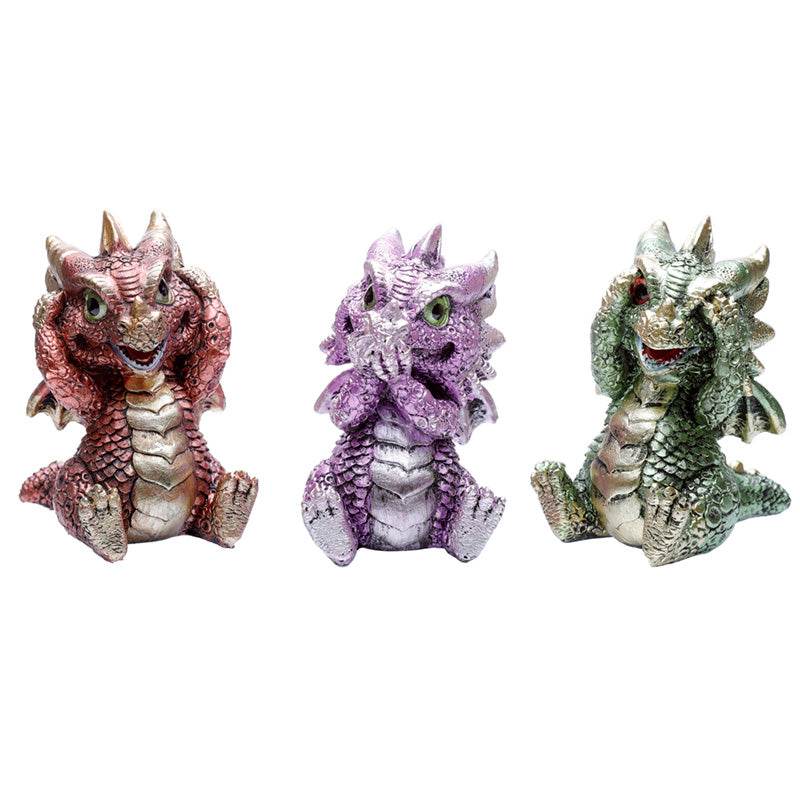 Set of 3 Elements Baby Dragon Hear No Speak No See No Evil - Gift Arch