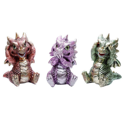 Set of 3 Elements Baby Dragon Hear No Speak No See No Evil - Gift Arch