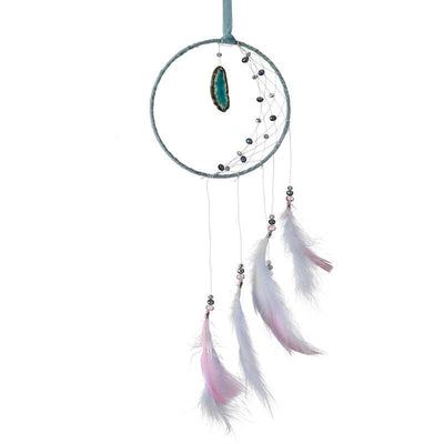 White Sickle Crescent Moon Dreamcatcher with Agate Charm - Gift Arch
