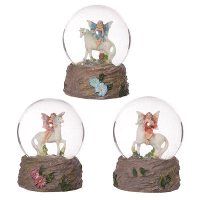 Flower Fairy Riding Unicorn Snow Globe - Gift Arch