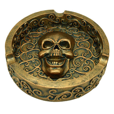 Brushed Metallic Gold Effect Skull Ashtray - Gift Arch