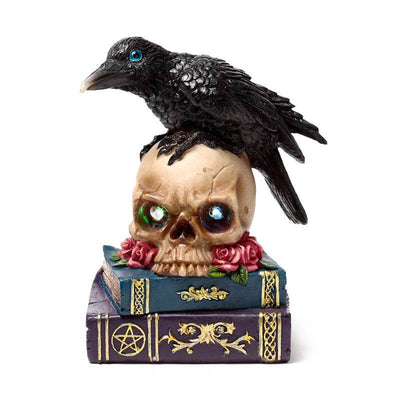 Crow Perched on LED Skull & Books - Gift Arch