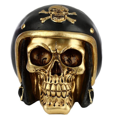 Gold Skull in Biker Helmet Ornament - Gift Arch