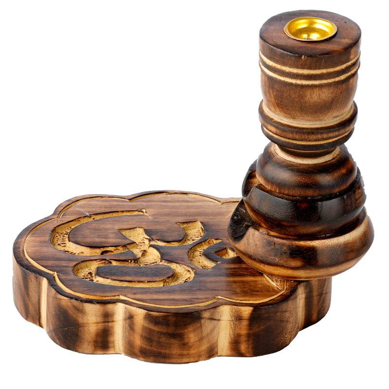 Carved Om Mango Wood Backflow Incense Burner - Gift Arch