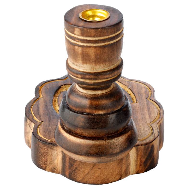 Carved Om Mango Wood Backflow Incense Burner - Gift Arch