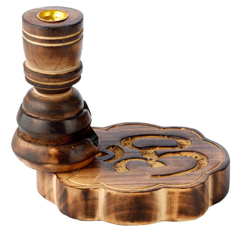 Carved Om Mango Wood Backflow Incense Burner - Gift Arch