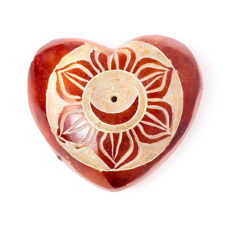 Carved Soapstone Chakra Heart Ashcatcher Incense Stick Burner - Gift Arch