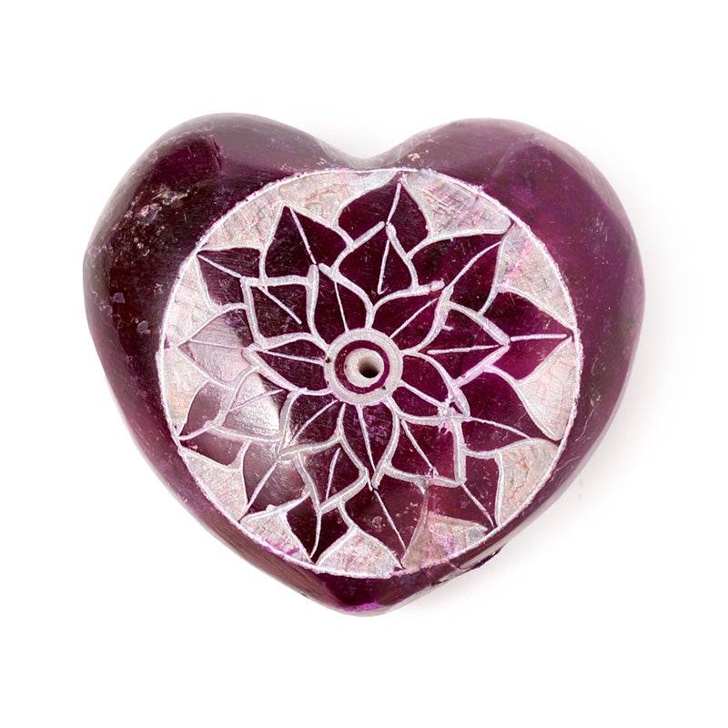 Carved Soapstone Chakra Heart Ashcatcher Incense Stick Burner - Gift Arch