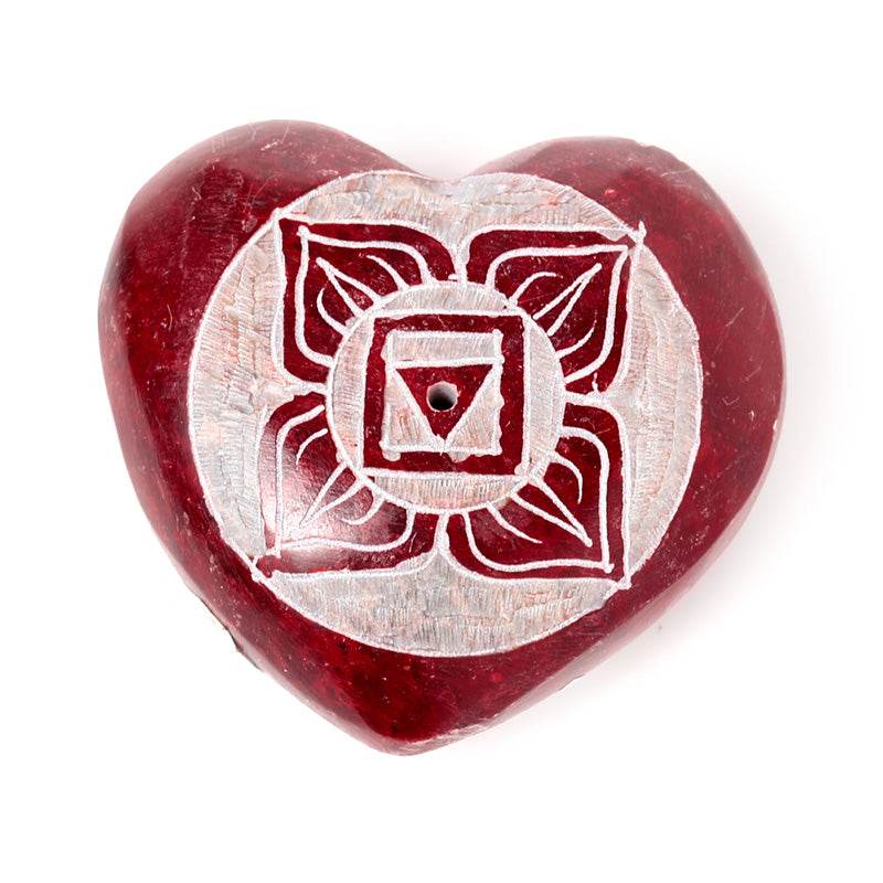 Carved Soapstone Chakra Heart Ashcatcher Incense Stick Burner - Gift Arch
