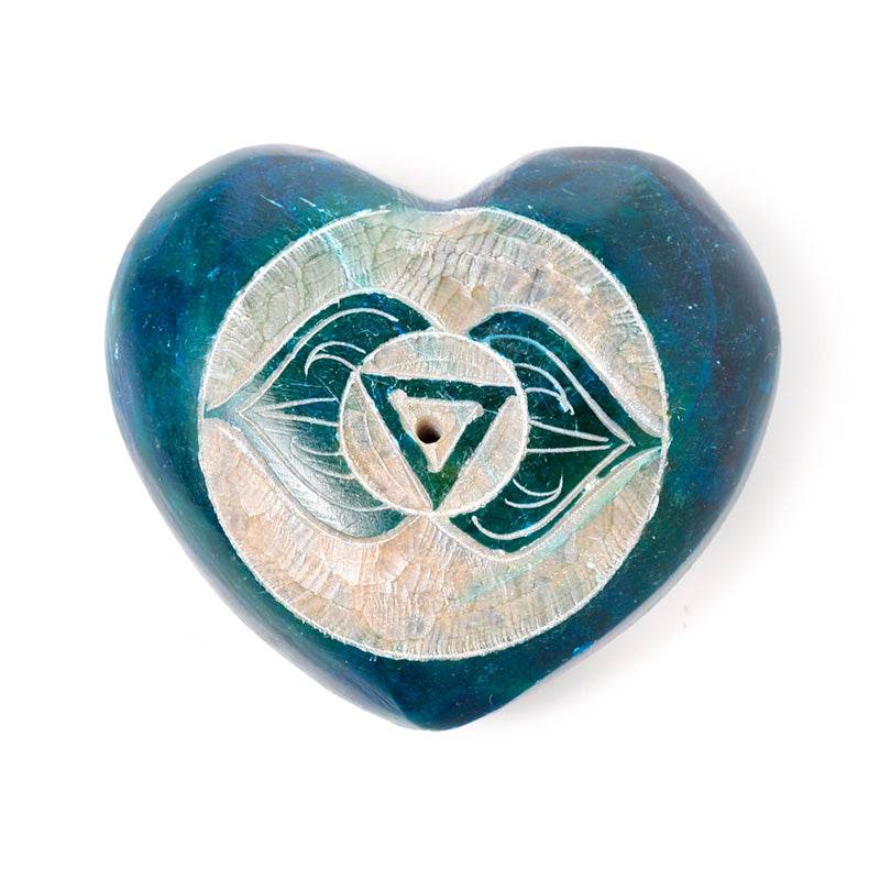 Carved Soapstone Chakra Heart Ashcatcher Incense Stick Burner - Gift Arch