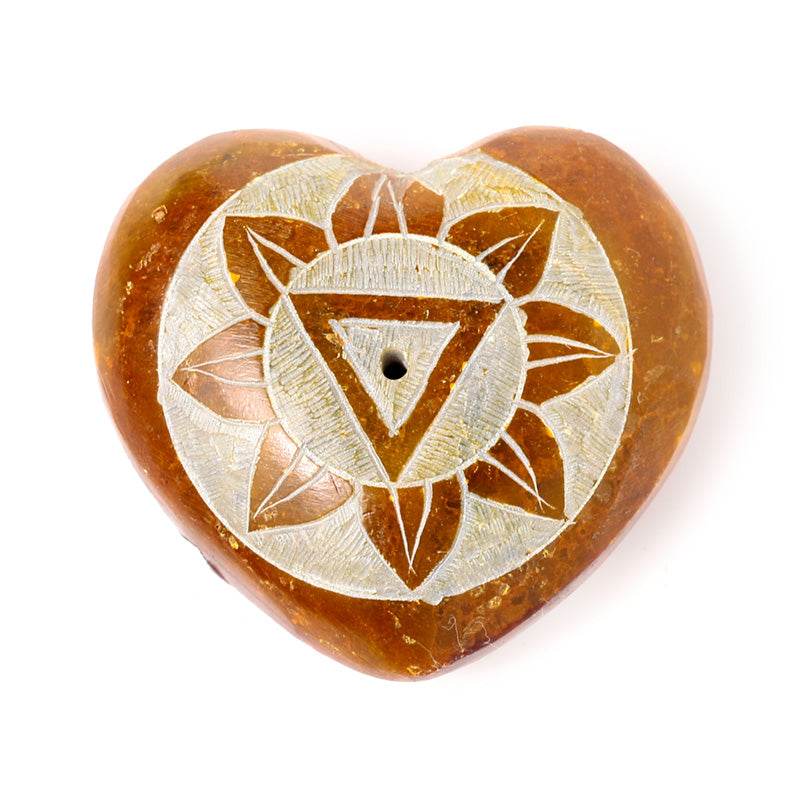 Carved Soapstone Chakra Heart Ashcatcher Incense Stick Burner - Gift Arch