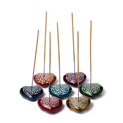 Carved Soapstone Chakra Heart Flower of Life Ashcatcher Incense Stick Burner - Gift Arch