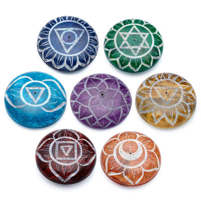 Carved Soapstone Chakra Pebble Ashcatcher Incense Stick Burner - Gift Arch