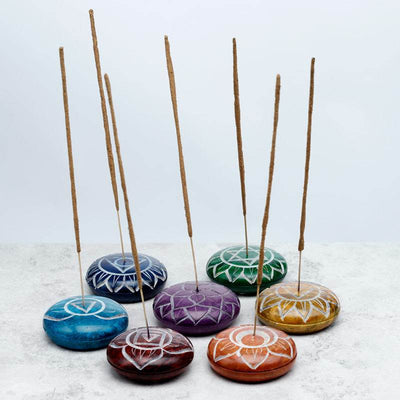 Carved Soapstone Chakra Pebble Ashcatcher Incense Stick Burner - Gift Arch