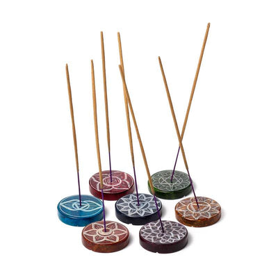 Carved Soapstone Chakra Round Ashcatcher Incense Stick Burner - Gift Arch