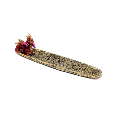 Enchanted Nightmare Mystical Symbols Fire Dragon Ashcatcher Incense Stick Burner - Gift Arch