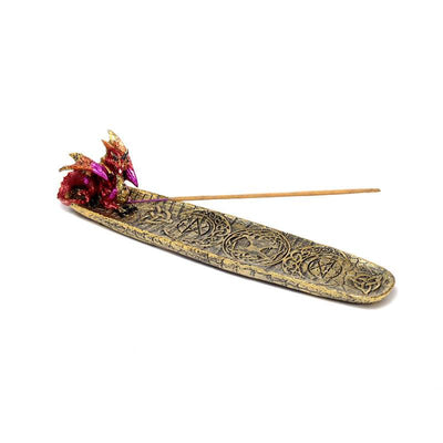 Enchanted Nightmare Mystical Symbols Fire Dragon Ashcatcher Incense Stick Burner - Gift Arch