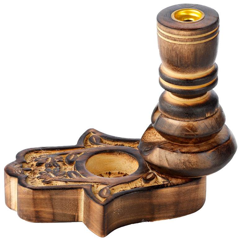 Hamsa Garden Carved Mango Wood Backflow Incense Burner - Gift Arch