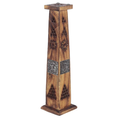 Mango Wood Ashcatcher Incense Tower Burner with Elephant Inlay - Gift Arch