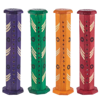 Mango Wood Bold Ashcatcher Incense Tower Burner with Flower Fretwork - Gift Arch