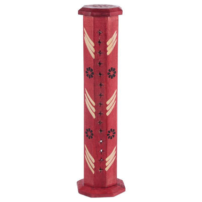 Mango Wood Bold Ashcatcher Incense Tower Burner with Flower Fretwork - Gift Arch