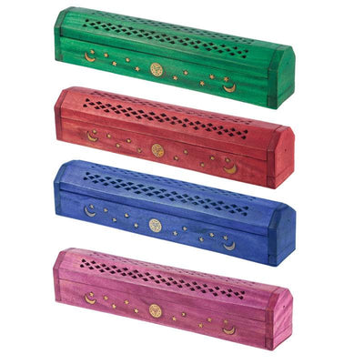 Mango Wood Bold Fretwork Ashcatcher Incense Burner Box Sun & Moon - Gift Arch