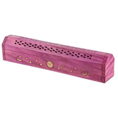 Mango Wood Bold Fretwork Ashcatcher Incense Burner Box Sun & Moon - Gift Arch