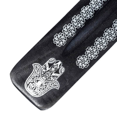 Mango Wood Hamsa Palm Inlay Ashcatcher Incense Sticks Burner - Gift Arch