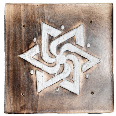 Mango Wood Square Carved Geometric Ashcatcher Incense Sticks Burner - Gift Arch