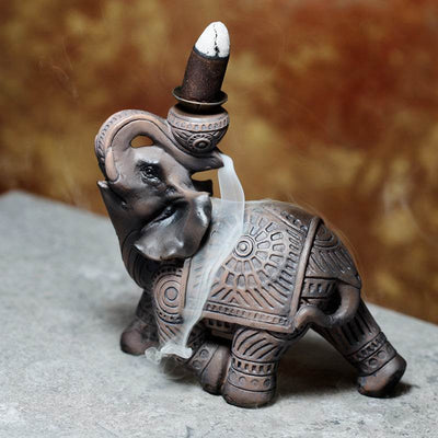 Peace of the East Wood Effect Elephant Backflow Incense Burner - Gift Arch