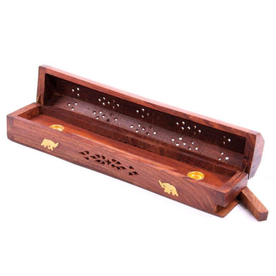 Sheesham Wood Ashcatcher Incense Burner Box Elephants - Gift Arch