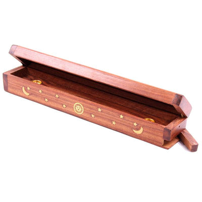 Sheesham Wood Ashcatcher Incense Burner Box Sun, Moon & Stars - Gift Arch