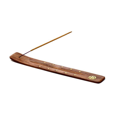 Sheesham Wood Ashcatcher Incense Stick Burner Pentagram & Stars - Gift Arch