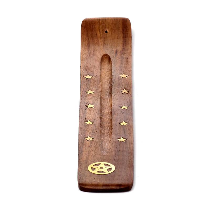 Sheesham Wood Ashcatcher Incense Stick Burner Pentagram & Stars - Gift Arch