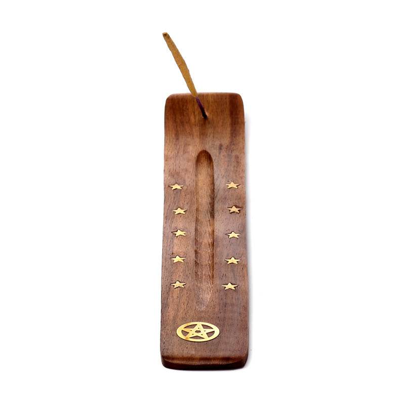 Sheesham Wood Ashcatcher Incense Stick Burner Pentagram & Stars - Gift Arch