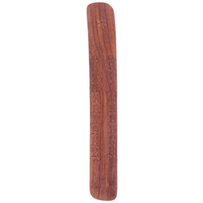 Sheesham Wood Ashcatcher Incense Stick Burner with Flower Engraving - Gift Arch