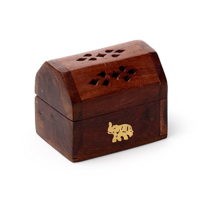 Sheesham Wood Mini Incense Cone Burner Box Elephant Inlay - Gift Arch