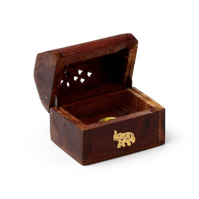 Sheesham Wood Mini Incense Cone Burner Box Elephant Inlay - Gift Arch