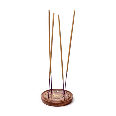 Sheesham Wood Round Ashcatcher Incence Burner with Butterfly Inlay - Gift Arch