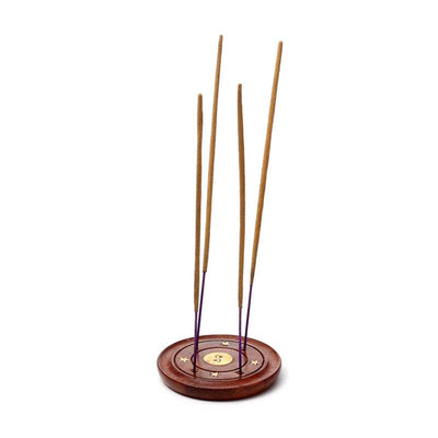 Sheesham Wood Round Ashcatcher Incence Burner with Yin Yang Inlay - Gift Arch