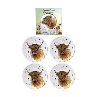 Jan Pashley Highland Coo Set of 4 Cork Coasters - Gift Arch