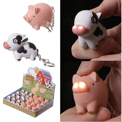 Farmyard LED Cow & Pig Keyring with Sound - Gift Arch