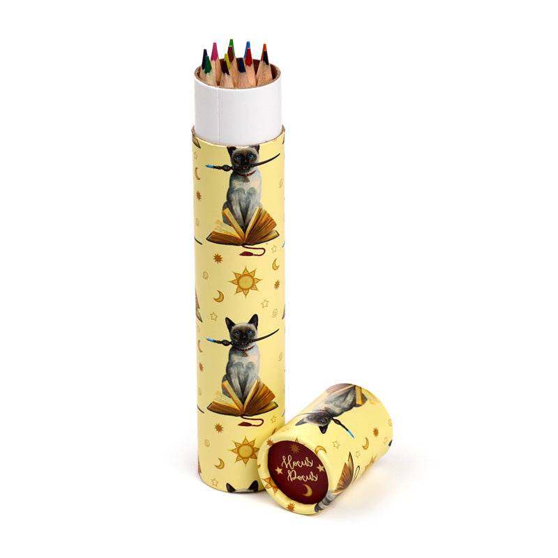 Lisa Parker Hocus Pocus Cat Large Pencil Pot with 12 Colouring Pencils - Gift Arch