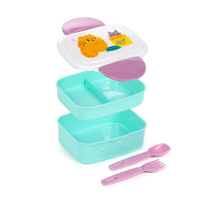 Beans & Co Cats Clip Lock Stacked Bento Lunch Box with Cutlery - Gift Arch
