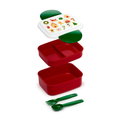 Christmas Baker Street Gingerbread Clip Lock Stacked Bento Lunch Box with Cutlery - Gift Arch