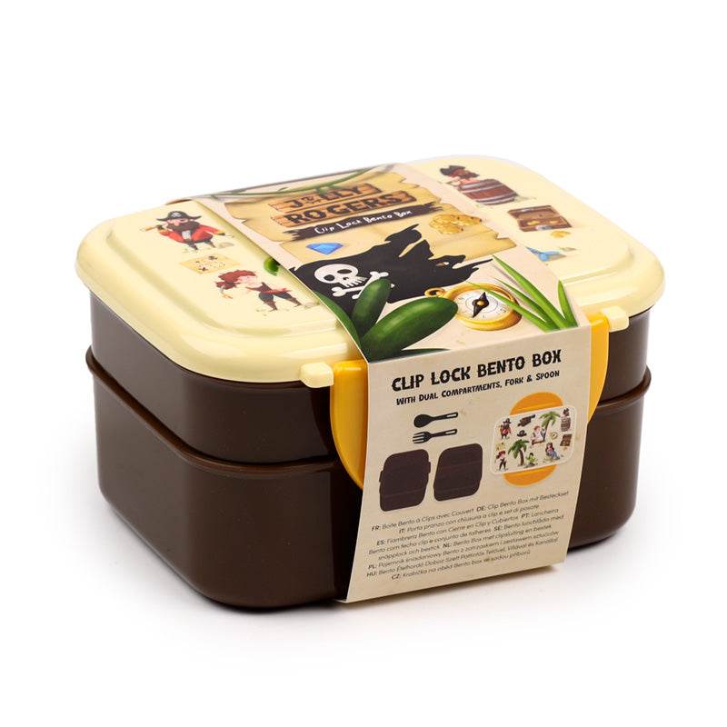 Jolly Rogers Pirates Clip Lock Stacked Bento Lunch Box with Cutlery - Gift Arch