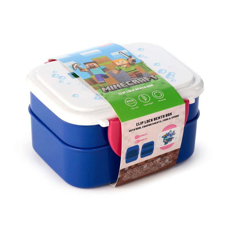 Minecraft Axolotl Clip Lock Stacked Bento Lunch Box with Cutlery - Gift Arch