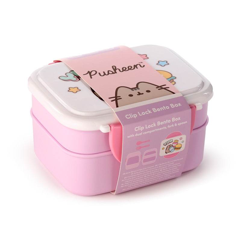 Pusheen the Cat Core Clip Lock Stacked Bento Lunch Box with Cutlery - Gift Arch